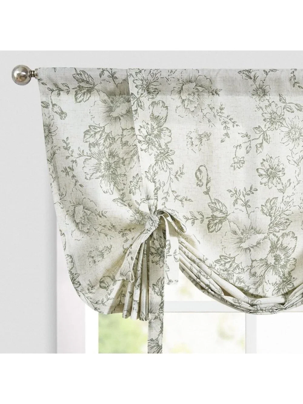 Floral Linen Tie-Up Valance Curtain - 45